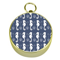 Seahorse And Shell Pattern Gold Compasses by Simbadda