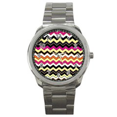Colorful Chevron Pattern Stripes Pattern Sport Metal Watch by Simbadda