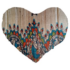 Blue Brown Cloth Design Large 19  Premium Flano Heart Shape Cushions by Simbadda