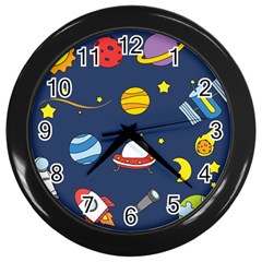 Space Background Design Wall Clocks (black) by Simbadda