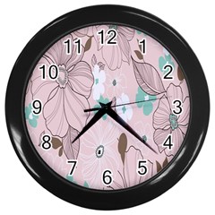 Background Texture Flowers Leaves Buds Wall Clocks (black) by Simbadda