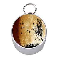 Birds Sky Planet Moon Shadow Mini Silver Compasses by Simbadda