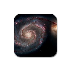 Whirlpool Galaxy And Companion Rubber Square Coaster (4 Pack)  by SpaceShop