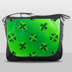 Shamrock Green Pattern Design Messenger Bags by Simbadda