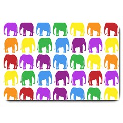 Rainbow Colors Bright Colorful Elephants Wallpaper Background Large Doormat  by Simbadda