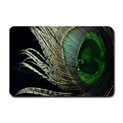 Feather Peacock Drops Green Small Doormat  by Simbadda