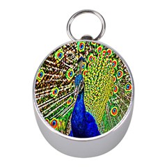 Graphic Painting Of A Peacock Mini Silver Compasses by Simbadda