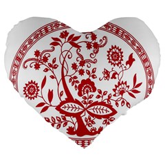 Red Vintage Floral Flowers Decorative Pattern Large 19  Premium Flano Heart Shape Cushions by Simbadda