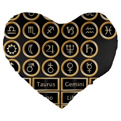 Black And Gold Buttons And Bars Depicting The Signs Of The Astrology Symbols Large 19  Premium Flano Heart Shape Cushions by Amaryn4rt