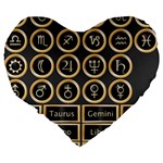 Black And Gold Buttons And Bars Depicting The Signs Of The Astrology Symbols Large 19  Premium Flano Heart Shape Cushions Back