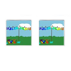 Welly Boot Rainbow Clothesline Cufflinks (square) by Amaryn4rt