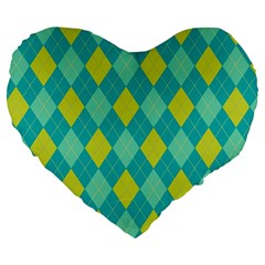 Plaid Pattern Large 19  Premium Flano Heart Shape Cushions by Valentinaart