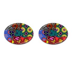 Digitally Created Abstract Patchwork Collage Pattern Cufflinks (oval) by Amaryn4rt