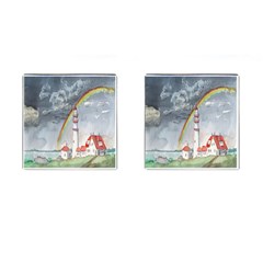 Watercolour Lighthouse Rainbow Cufflinks (square) by Amaryn4rt