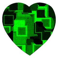 Green Cyber Glow Pattern Jigsaw Puzzle (heart) by Simbadda