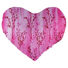 Pink Curtains Background Large 19  Premium Flano Heart Shape Cushions by Simbadda