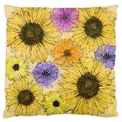 Multi Flower Line Drawing Large Cushion Case (two Sides) by Simbadda