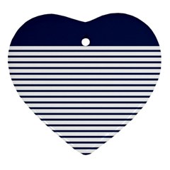 Horizontal Stripes Blue White Line Heart Ornament (two Sides) by Mariart