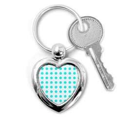 Polka Dot Blue White Key Chains (heart)  by Mariart