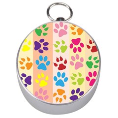 Colorful Animal Paw Prints Background Silver Compasses by Simbadda