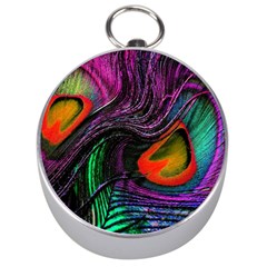 Peacock Feather Rainbow Silver Compasses by Simbadda