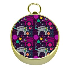 Colorful Elephants Love Background Gold Compasses by Simbadda