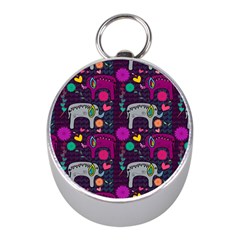 Colorful Elephants Love Background Mini Silver Compasses by Simbadda