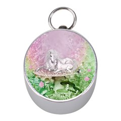 Wonderful Unicorn With Foal On A Mushroom Mini Silver Compasses by FantasyWorld7