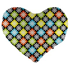 Diamond Argyle Pattern Colorful Diamonds On Argyle Style Large 19  Premium Flano Heart Shape Cushions by Simbadda