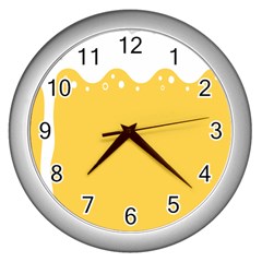 Beer Foam Yellow White Wall Clocks (silver)  by Mariart