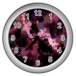 Grunge Purple Abstract Texture Wall Clocks (Silver)  Front