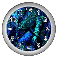 Underwater Abstract Seamless Pattern Of Blues And Elongated Shapes Wall Clocks (silver)  by Nexatart