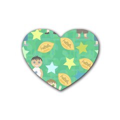 Football Kids Children Pattern Heart Coaster (4 Pack)  by Nexatart