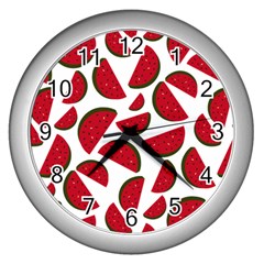 Fruit Watermelon Seamless Pattern Wall Clocks (silver)  by Nexatart