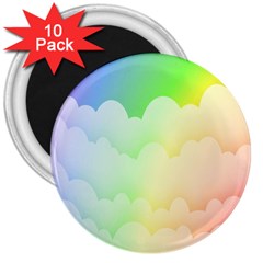 Cloud Blue Sky Rainbow Pink Yellow Green Red White Wave 3  Magnets (10 Pack)  by Mariart