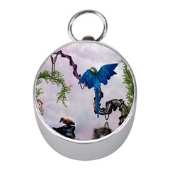 Wonderful Blue Parrot In A Fantasy World Mini Silver Compasses by FantasyWorld7