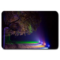 Illuminated Trees At Night Large Doormat  by Nexatart