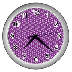 Purple Zig Zag Pattern Background Wallpaper Wall Clocks (silver)  by Nexatart