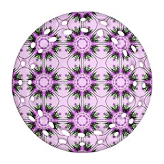 Pretty Pink Floral Purple Seamless Wallpaper Background Round Filigree Ornament (two Sides) by Nexatart