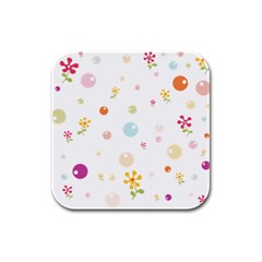 Flower Floral Star Balloon Bubble Rubber Square Coaster (4 Pack)  by Mariart