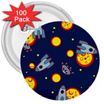 Rocket Ufo Moon Star Space Planet Blue Circle 3  Buttons (100 pack)  Front