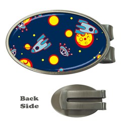 Rocket Ufo Moon Star Space Planet Blue Circle Money Clips (oval)  by Mariart