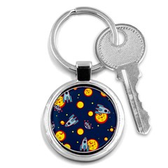 Rocket Ufo Moon Star Space Planet Blue Circle Key Chains (round)  by Mariart