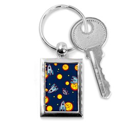 Rocket Ufo Moon Star Space Planet Blue Circle Key Chains (rectangle)  by Mariart