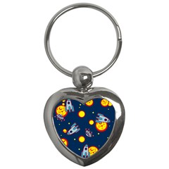 Rocket Ufo Moon Star Space Planet Blue Circle Key Chains (heart)  by Mariart