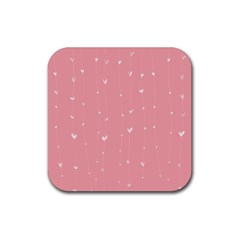 Pink Background With White Hearts On Lines Rubber Coaster (square)  by TastefulDesigns