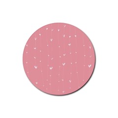 Pink Background With White Hearts On Lines Rubber Coaster (round)  by TastefulDesigns