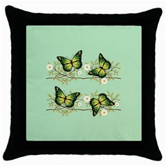 Four Green Butterflies Throw Pillow Case (black) by linceazul