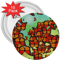 Monarch Butterflies 3  Buttons (10 Pack)  by linceazul