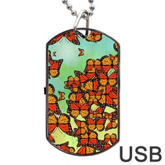 Monarch Butterflies Dog Tag Usb Flash (two Sides) by linceazul